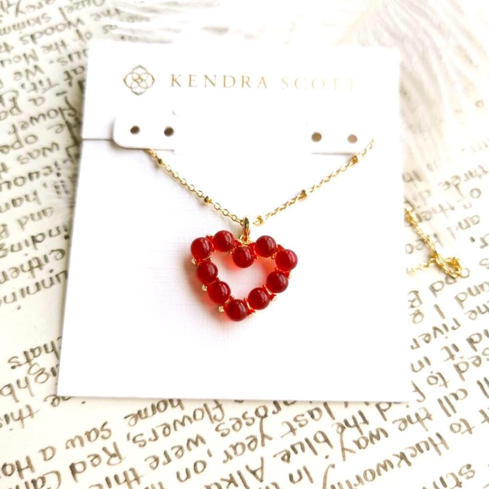Kendra Scott Ashton Heart Short Necklace Gold Red Glass